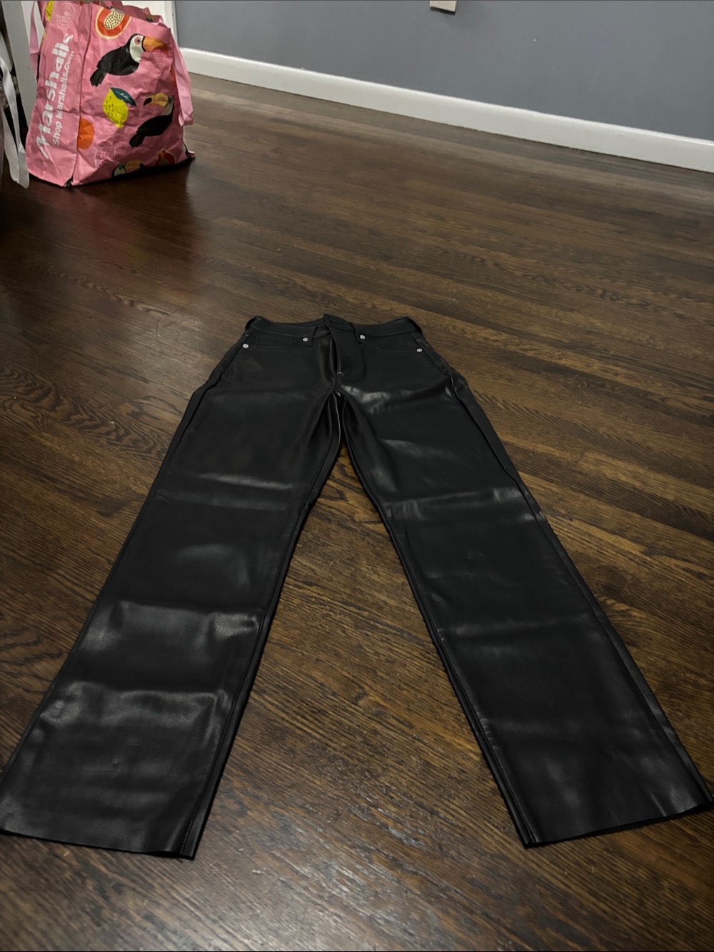 Express Black Faux Leather Straight-Leg Pants
